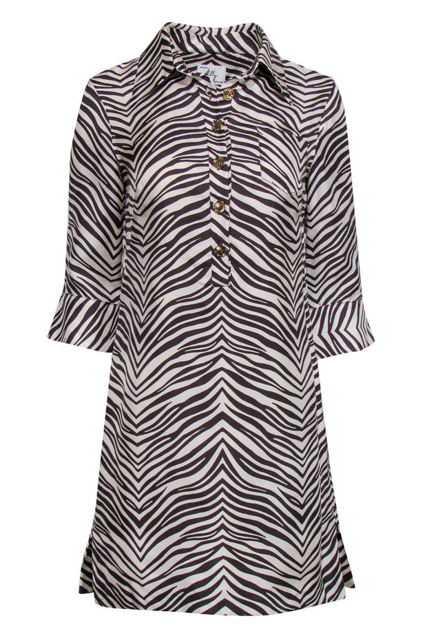 Current Boutique-Milly - Zebra Print Button-Down Silk Shirt Dress Sz 4
