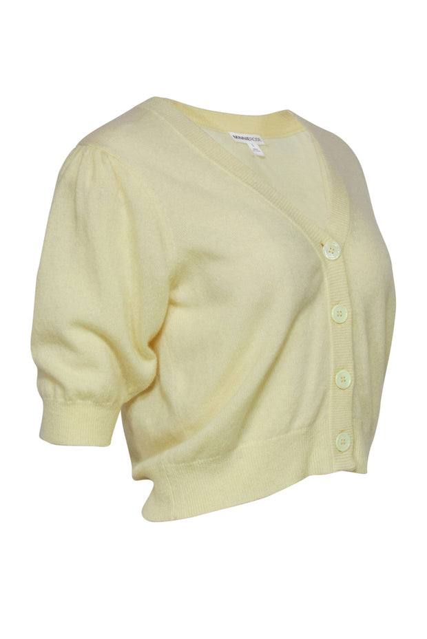 Current Boutique-Minnie Rose - Light Yellow Short Sleeve Cashmere Cardigan Sz M