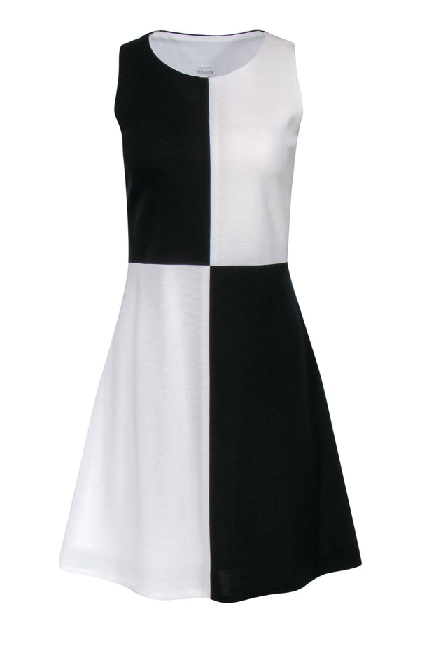 Current Boutique-Misook - Black & White Colorblocked Sleeveless A-Line Dress Sz S