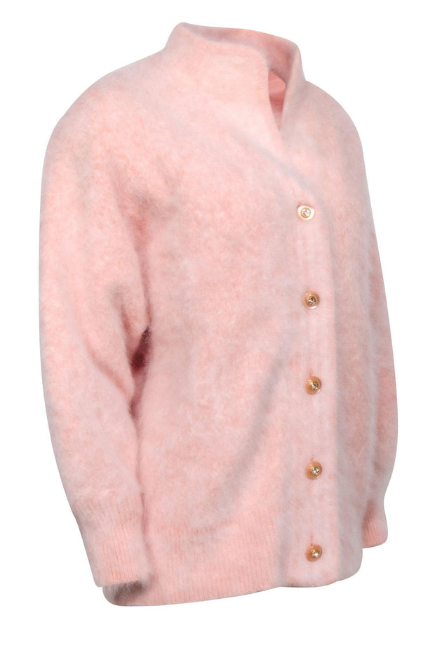 Current Boutique-Misook - Light Pink Fuzzy Button-Up Jacket w/ Embellished Buttons Sz M