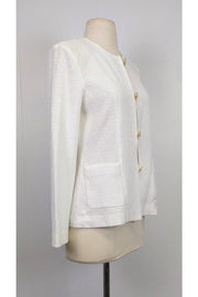 Current Boutique-Misook - White & Gold Knit Jacket Sz XS