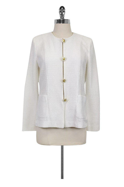 Current Boutique-Misook - White & Gold Knit Jacket Sz XS