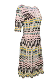 Current Boutique-Missoni - Beige & Multicolor Sparkly Squiggly Striped Knit Dress Sz 8