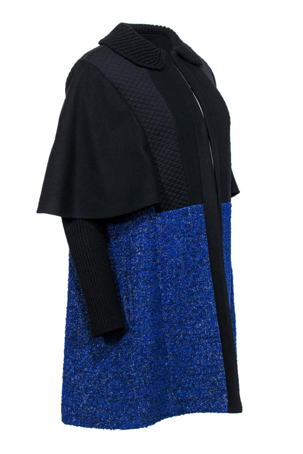 Current Boutique-Missoni - Black & Blue Clasped Longline Caped Coat Sz