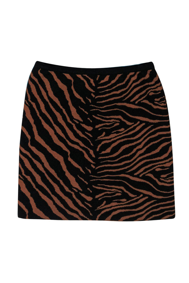 Current Boutique-Missoni - Black & Brown Tiger Striped Knit Miniskirt Sz 4