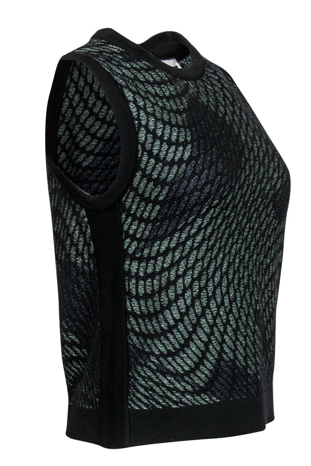 Current Boutique-Missoni - Black, Green & Navy Metallic Printed Sleeveless Sweater Sz M