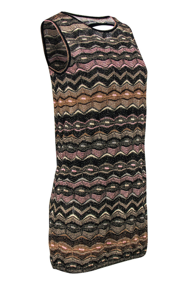 Current Boutique-Missoni - Black & Pink Metallic Chevron Knit Dress Sz 4