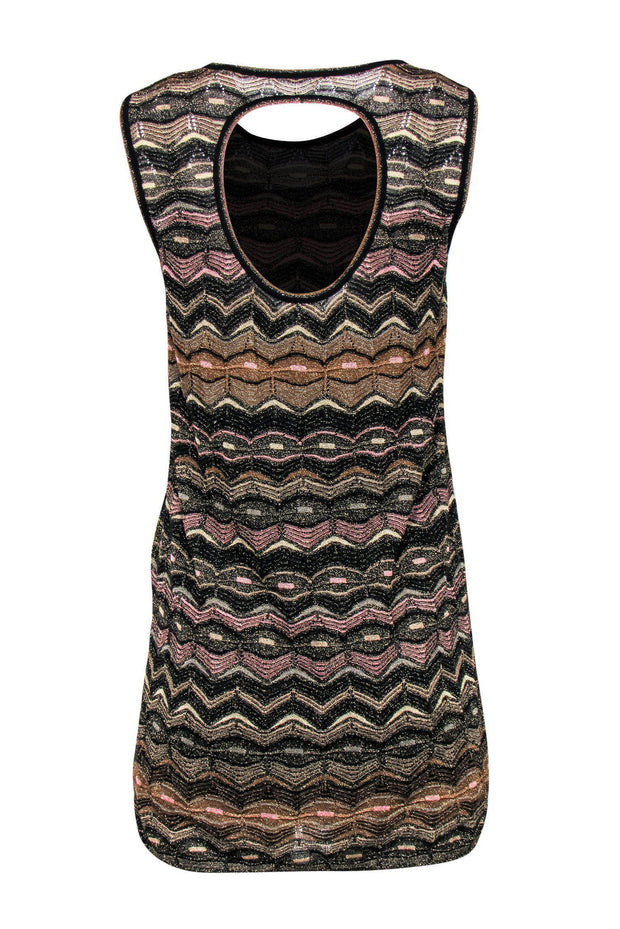 Current Boutique-Missoni - Black & Pink Metallic Chevron Knit Dress Sz 4
