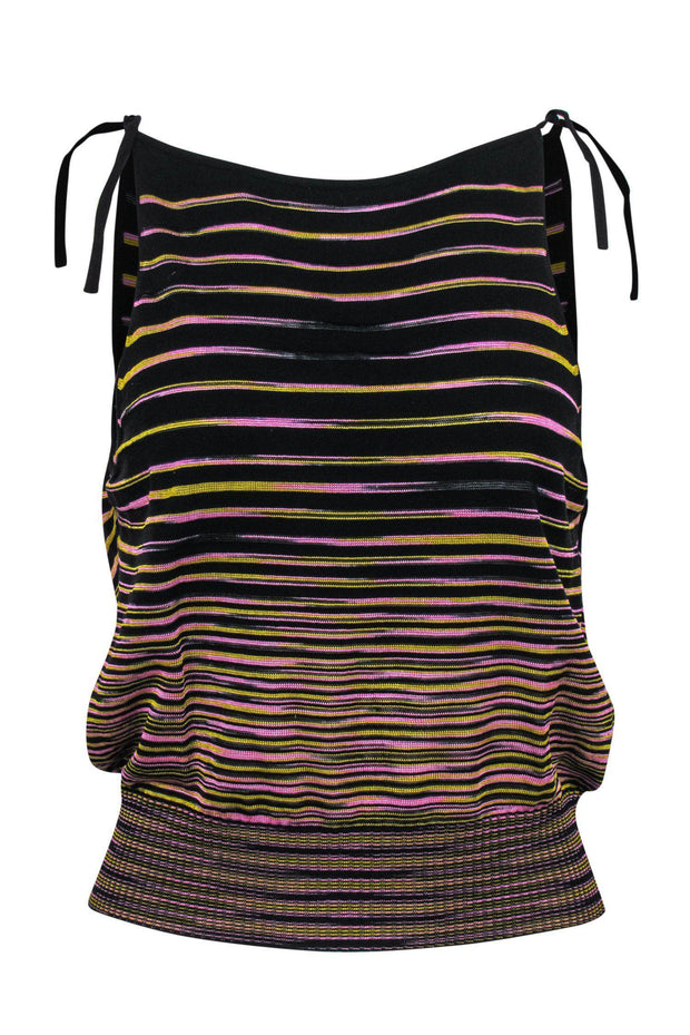 Current Boutique-Missoni - Black, Pink & Yellow Abstract Striped Tied Tank Sz 8