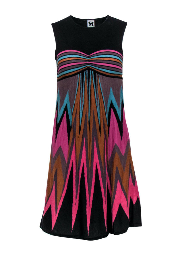 Current Boutique-Missoni - Black & Striped Chevron Knit Babydoll Dress Sz 4
