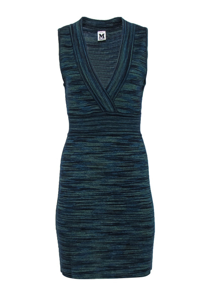 Current Boutique-Missoni - Blue & Green Striped Knit Plunge Sheath Dress Sz 6