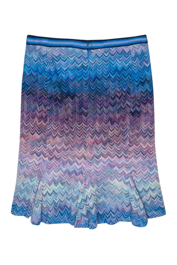 Current Boutique-Missoni - Blue & Purple Scalloped Midi Knit Skirt w/ Pleats Sz 6