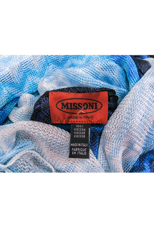 Current Boutique-Missoni - Blue & White Ombre Chevron Knit Scarf w/ Fringe