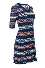 Current Boutique-Missoni - Blue, White & Peach Striped Knit Dress Sz S
