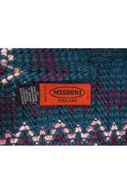 Current Boutique-Missoni - Dark Teal, Purple & Pink Chevron Knit Wool Blend Scarf w/ Fringe