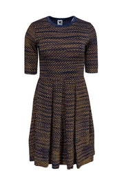 Current Boutique-Missoni - Gold & Navy Knit Dress w/ Pleated Skirt Sz L