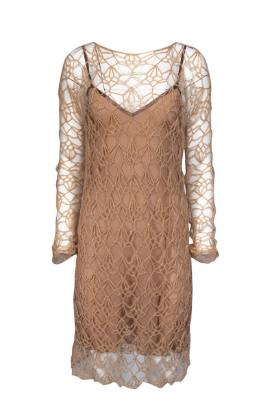 Current Boutique-Missoni - Gold Open Knit Dress w/ Cami Sz 10