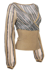 Current Boutique-Missoni - Gold Patterned Knit Puff Sleeve V-Neck Top Sz 2