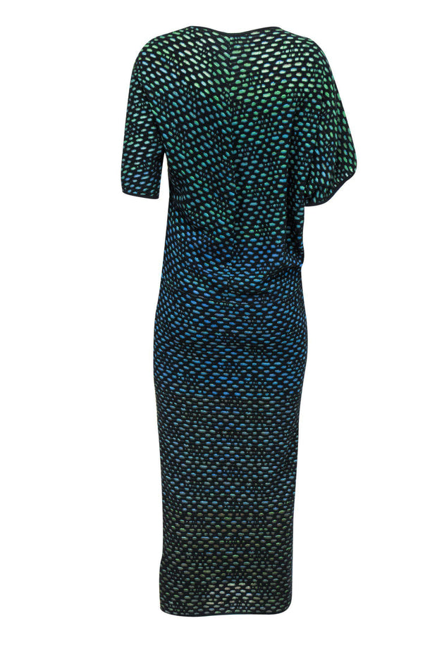 Current Boutique-Missoni - Green & Blue Asymmetrical Dress w/ Illusion Mesh Sz 8