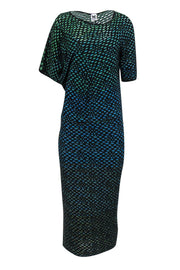 Current Boutique-Missoni - Green & Blue Asymmetrical Dress w/ Illusion Mesh Sz 8
