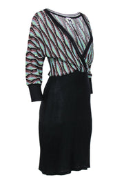 Current Boutique-Missoni - Green, Multicolor & Black Knit Plunge Sheath Dress Sz 8