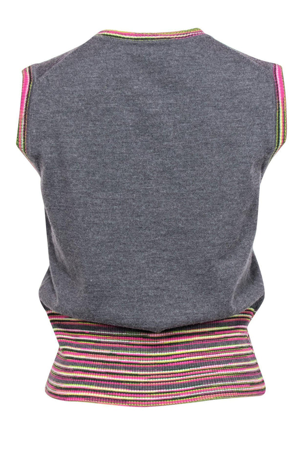 Current Boutique-Missoni - Grey Sweater Vest w/ Colorful Striped Trim Sz S