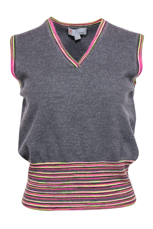 Current Boutique-Missoni - Grey Sweater Vest w/ Colorful Striped Trim Sz S