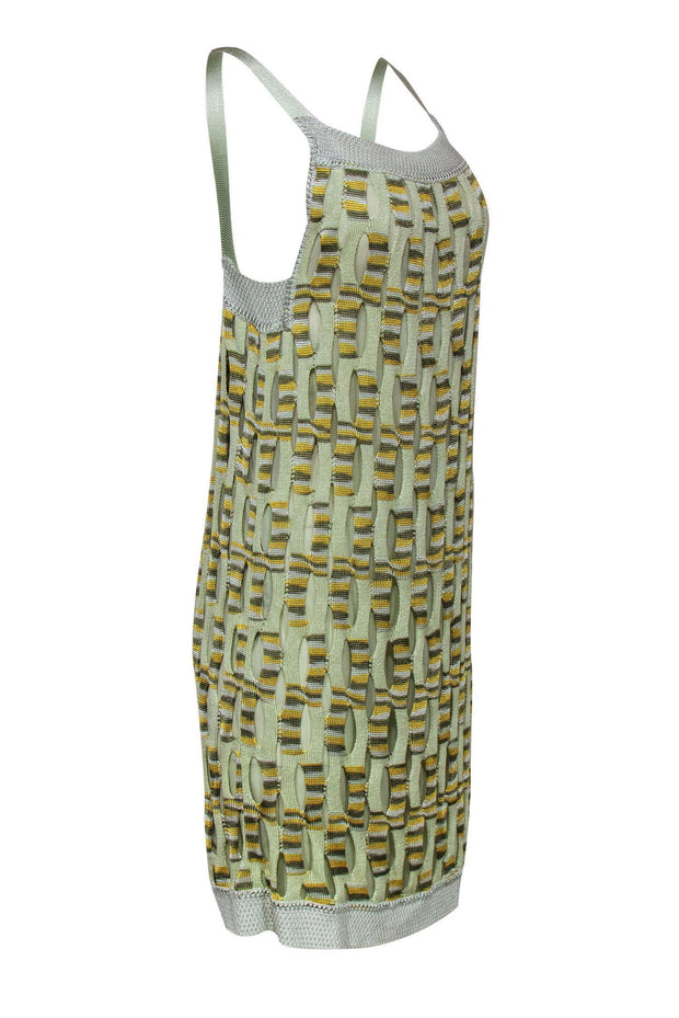 Current Boutique-Missoni - Mint & Yellow Open Knit Overlay Tank Dress Sz M