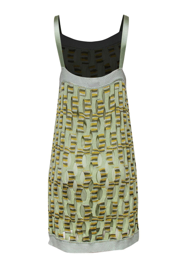 Current Boutique-Missoni - Mint & Yellow Open Knit Overlay Tank Dress Sz M