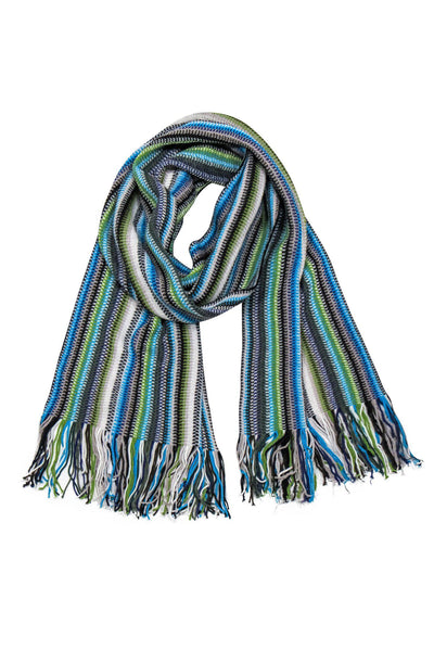Current Boutique-Missoni - Multicolored Striped Knit Wool Blend Scarf w/ Tassels