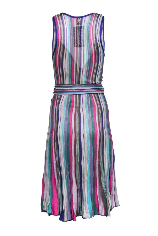 Current Boutique-Missoni - Multicolored Striped Sleeveless Belted Knit Midi Dress Sz 8