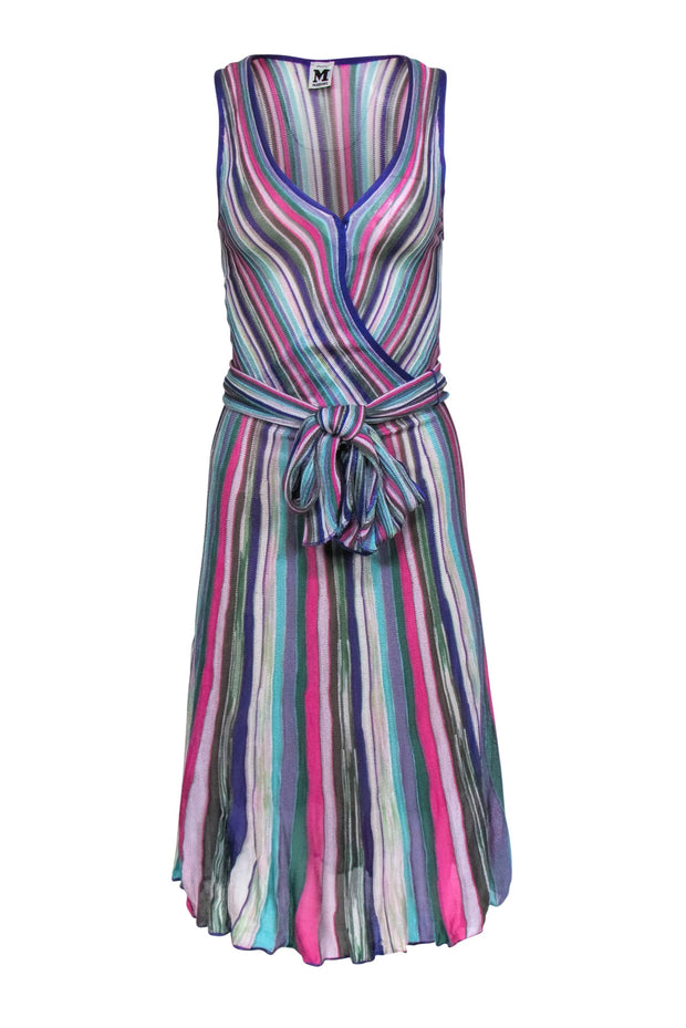 Current Boutique-Missoni - Multicolored Striped Sleeveless Belted Knit Midi Dress Sz 8