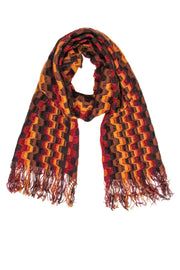 Current Boutique-Missoni - Orange & Brown Chevron Print Knitted Scarf