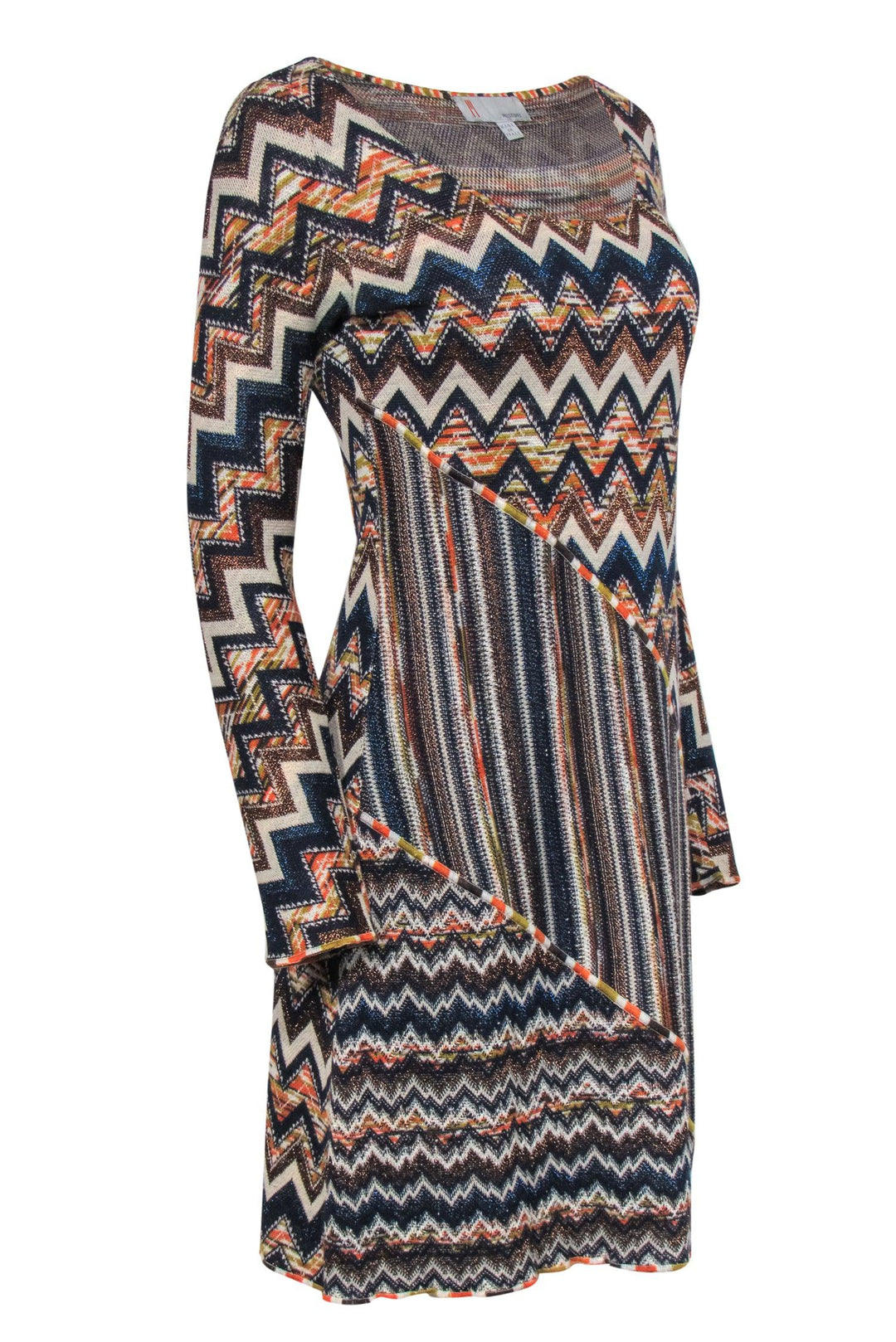 Missoni Knit Chevron Print Dress Women’s outlet 10 Scoop Neck Multicolor *Hemmed Italy