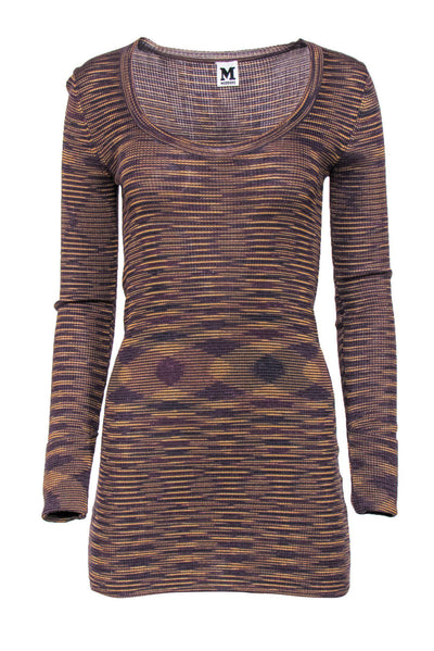 Current Boutique-Missoni - Purple & Gold Marbled Striped Ribbed Knit Dress Sz S