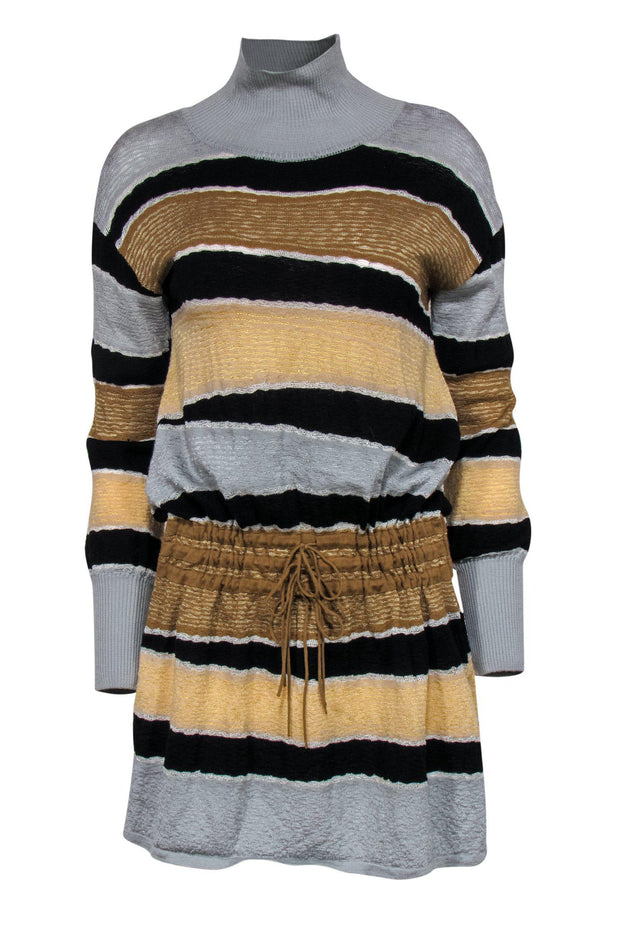 Current Boutique-Missoni Sport - Grey, Brown & Black Striped Turtleneck Sweater Dress Sz 8