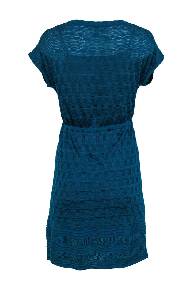 Current Boutique-Missoni - Teal Knit Short Sleeve Drawstring Dress Sz 4