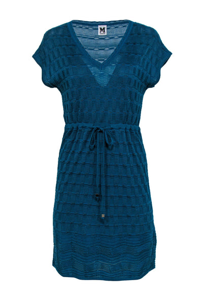 Current Boutique-Missoni - Teal Knit Short Sleeve Drawstring Dress Sz 4
