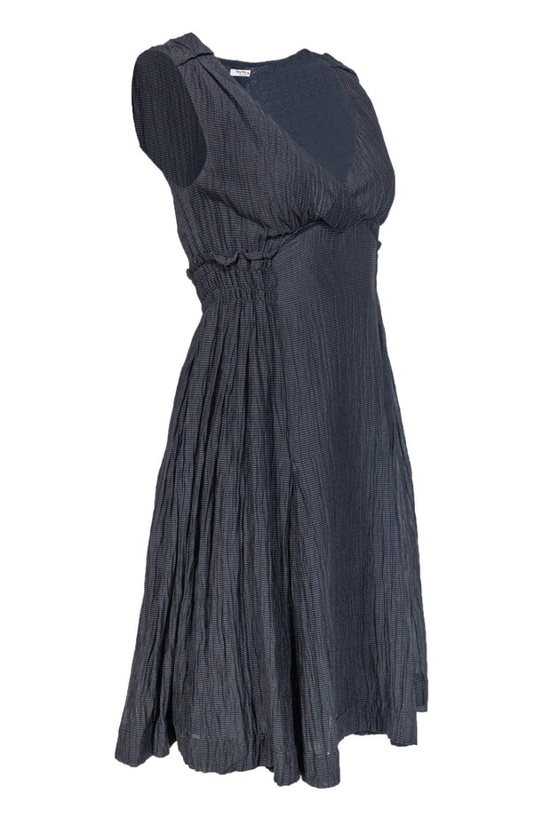 Current Boutique-Miu Miu - Black & Gray Striped Crinkle Dress Sz 2