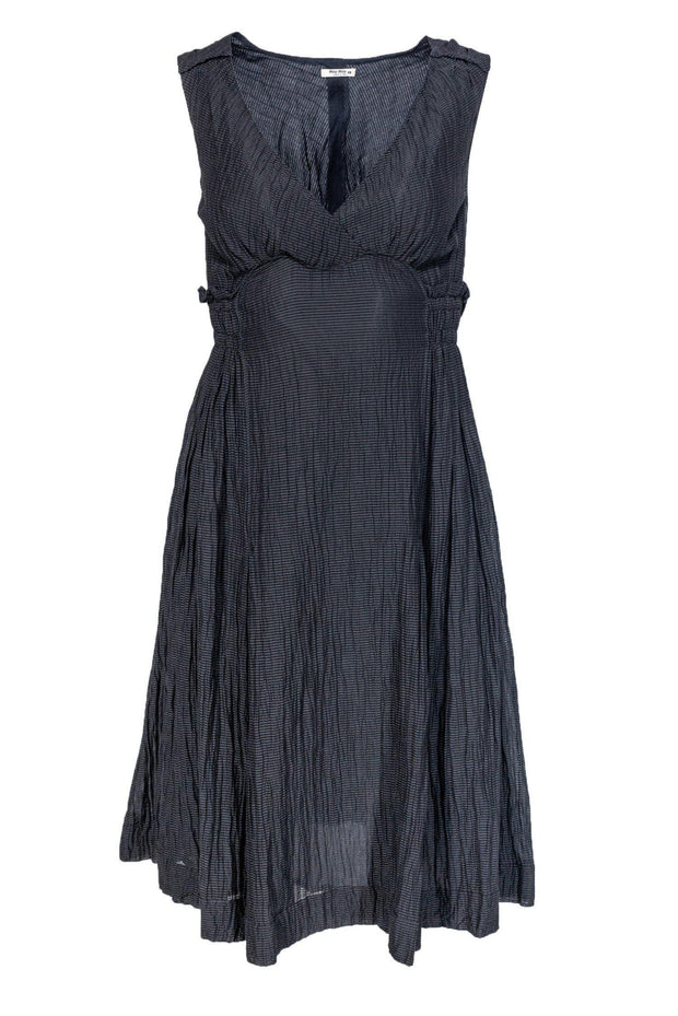 Current Boutique-Miu Miu - Black & Gray Striped Crinkle Dress Sz 2