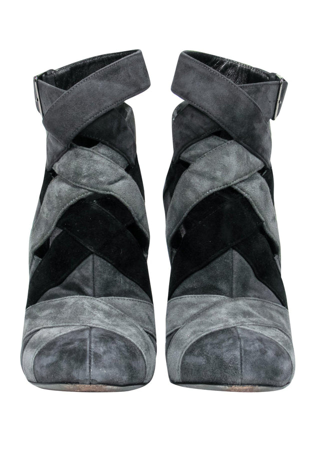 Current Boutique-Miu Miu - Black & Grey Suede Bootie Heels Sz 7