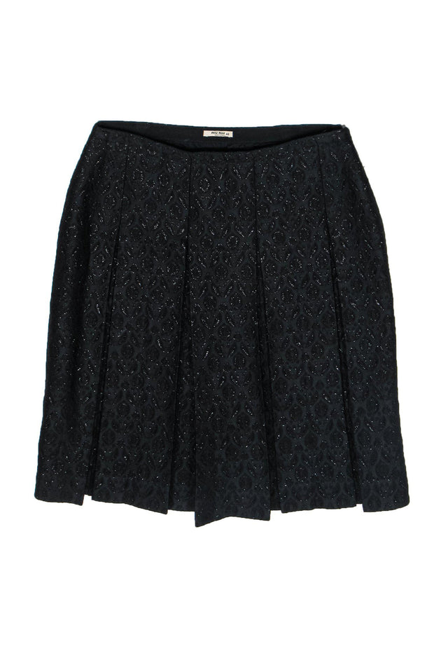 Current Boutique-Miu Miu - Black Metallic Brocade Pleated Skirt Sz 6