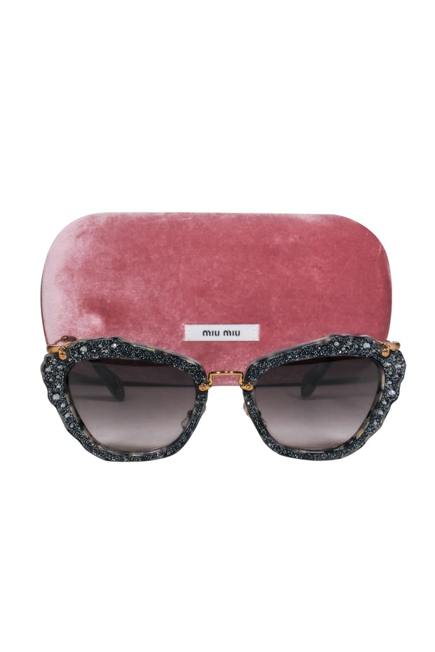 Current Boutique-Miu Miu- Black Tortoise Rhinestone Sunglasses w/ Rose Gold Hardware