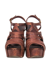 Current Boutique-Miu Miu - Brown Nappa Washed Leather Wedges Sz 8.5