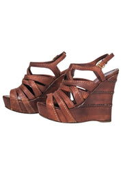 Current Boutique-Miu Miu - Brown Nappa Washed Leather Wedges Sz 8.5
