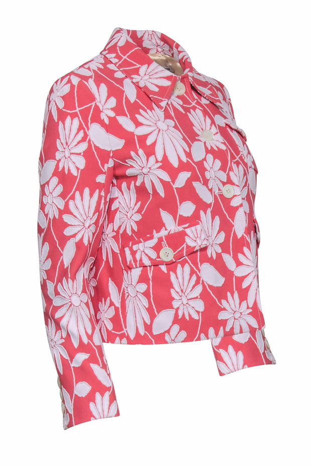 Current Boutique-Miu Miu - Coral & White Floral Design Jacket Sz 4