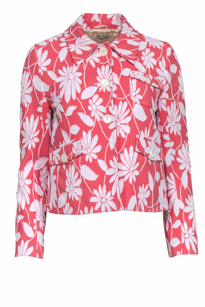 Current Boutique-Miu Miu - Coral & White Floral Design Jacket Sz 4