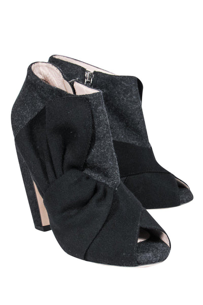 Current Boutique-Miu Miu - Dark Grey Wool Open Toe Ankle Booties Sz 10