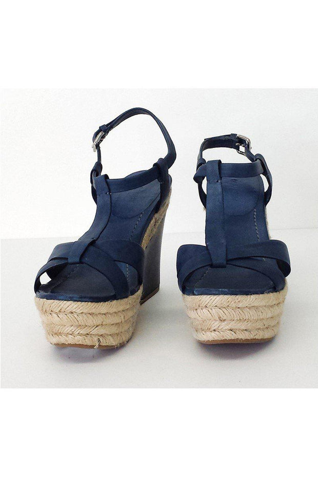 Current Boutique-Miu Miu - Deep Teal Leather Espadrille Wedge Sandals Sz 10