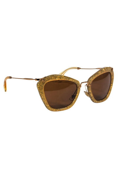 Current Boutique-Miu Miu - Gold Sequin Framed Sunglasses